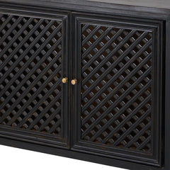 Colonial Style Black Lattice Mango Wood 2-Door Cabinet