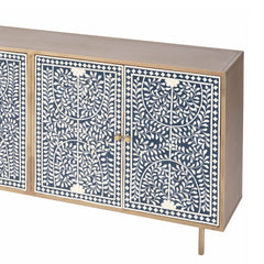 Eira Blue Floral Bone Inlay 4-Door Sideboard