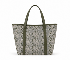The Olive Grove Block-Printed Linen & Leather Tote