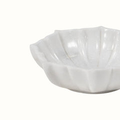 Hand-Sculptured White Marble Scalloped Petal Bowl - Small