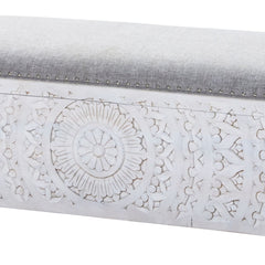 Hand-Carved Mango Wood Storage Bench with Upholstered Top