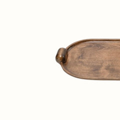 Handcrafted Elliptical Wooden Tray with Integrated Rounded Handles With Flat Walnut Finish - Medium