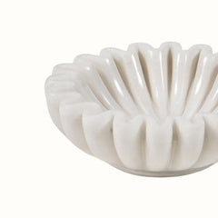 Hand-Sculpted White Marble Ruffled Decorative Bowl -  Small