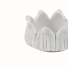 Anahata  Hand-Sculptured White Marble Lotus Crown Bowl - Medium