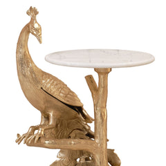 Peacock Design Metal End Table with Marble Top