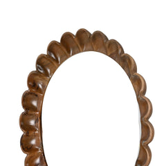 Modern Mango Wood Scalloped Wall Mirror – Flat Walnut Finish