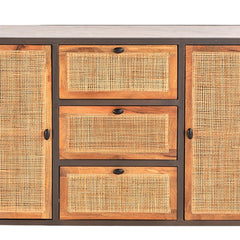 Adrian Mango Wood & Cane Sideboard with Marble Top