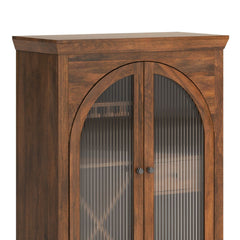 Arched Mango Wood & Glass Bar Cabinet with Storage