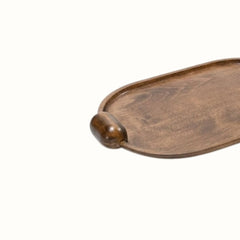 Handcrafted Elliptical Wooden Tray with Integrated Rounded Handles With Flat Walnut Finish - Large