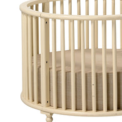 Round Mango Wood Baby Crib with Soft Fabric Mattress