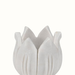 Hand-Sculptured White Marble Floral Petal Bowl - Medium