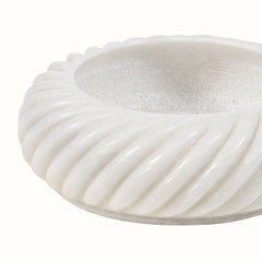 Vortex Hand-Sculptured White Marble Spiral-Ribbed Bowl - Large
