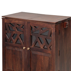 Razia Mango Wood Bar Cabinet with Foldable Top & Storage