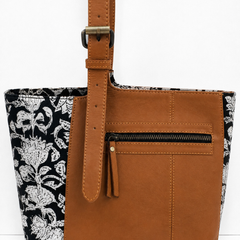 The Terra & Bloom Large Leather & Block-Printed Linen Tote