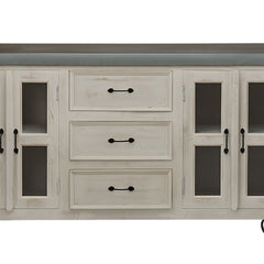 GURU 3-Drawer 8-Glass Door Sideboard with Galvanized Metal Top