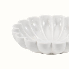 Nebula  Hand-Sculptured White Marble Scalloped Petal Bowl - Small