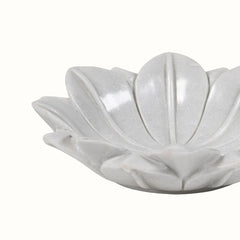 Hand -Carved Decorative White Marble Lotus Bowl - Large