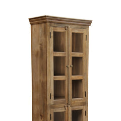 Rustic Glass Panel Mango Wood Storage Cabinet