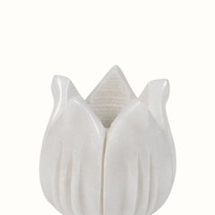 Hand-Sculptured White Marble Floral Petal Bowl - Large