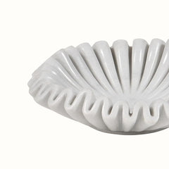 Hand-Sculpted White Marble Ruffled Decorative Bowl - Extra Large