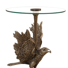 Eagle Design Metal End Table with Glass Top