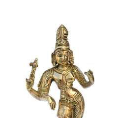 Tribhanga Pose Brass Statue — Vintage Style Decor Idol, Shiny Golden Finish