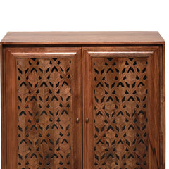 Kalpana Mango Wood Bar Cabinet with Hand-Carved Door Design