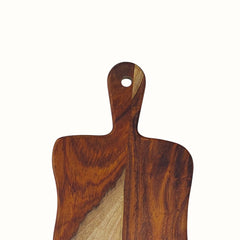 Hand-Carved Live Edge Sheesham Wood Cutting Board with Paddle Handle -Small