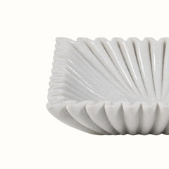 Hand-Carved White Marble Sunburst Fluted Bowl