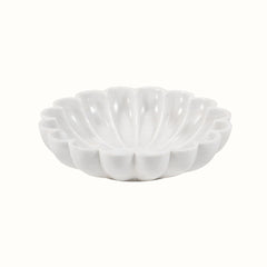 Nebula  Hand-Sculptured White Marble Scalloped Petal Bowl - Small