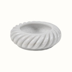 Vortex Hand-Sculptured White Marble Spiral-Ribbed Bowl  - Small