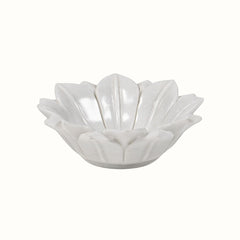 Hand -Carved Decorative White Marble Lotus Bowl - Medium