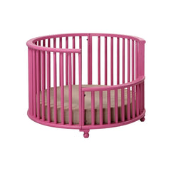 Bright Pink Mango Wood Baby Crib with Fabric Cushioning