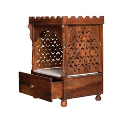 Carved Sheesham Wood Temple with Marble Base