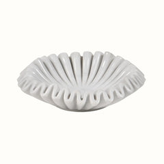 Hand-Sculpted White Marble Ruffled Decorative Bowl - Extra Large