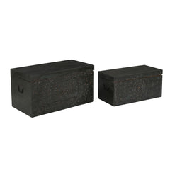 Carved Lace Wooden Trunk Set of 2