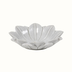Hand -Carved Decorative White Marble Lotus Bowl - Large