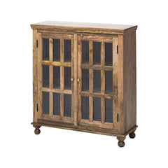 Rustic Wooden Sideboard with 18 Glass Pane Doors
