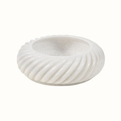 Vortex Hand-Sculptured White Marble Spiral-Ribbed Bowl - Large
