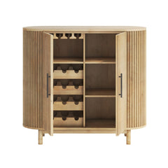 Contemporary Mango Wood Bar Cabinet with Reed Design