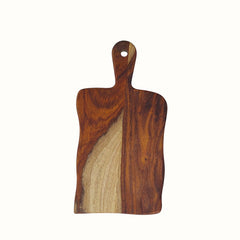 Hand-Carved Live Edge Sheesham Wood Cutting Board with Paddle Handle -Small