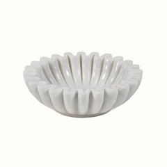 Hand-Sculpted White Marble Ruffled Decorative Bowl -  Medium
