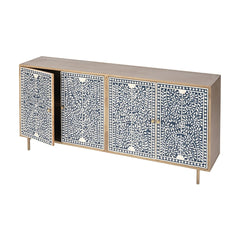 Eira Blue Floral Bone Inlay 4-Door Sideboard