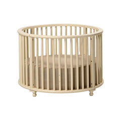 Round Mango Wood Baby Crib with Soft Fabric Mattress