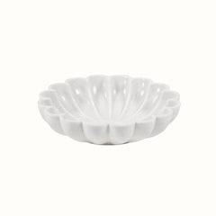 Nebula  Hand-Sculptured White Marble Scalloped Petal Bowl - Large