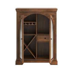 Arched Mango Wood & Glass Bar Cabinet with Storage