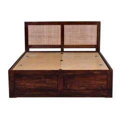 Solid Sheesham Wood Queen Bed with Cane Panel Headboard