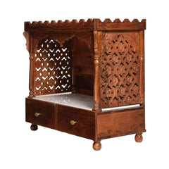 Handcrafted Sheesham Wood Temple with Marble Base