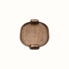 Handcrafted Elliptical Wooden Tray with Integrated Rounded Handles With Flat Walnut Finish - Small