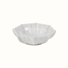 Hand-Sculptured White Marble Scalloped Petal Bowl - Small